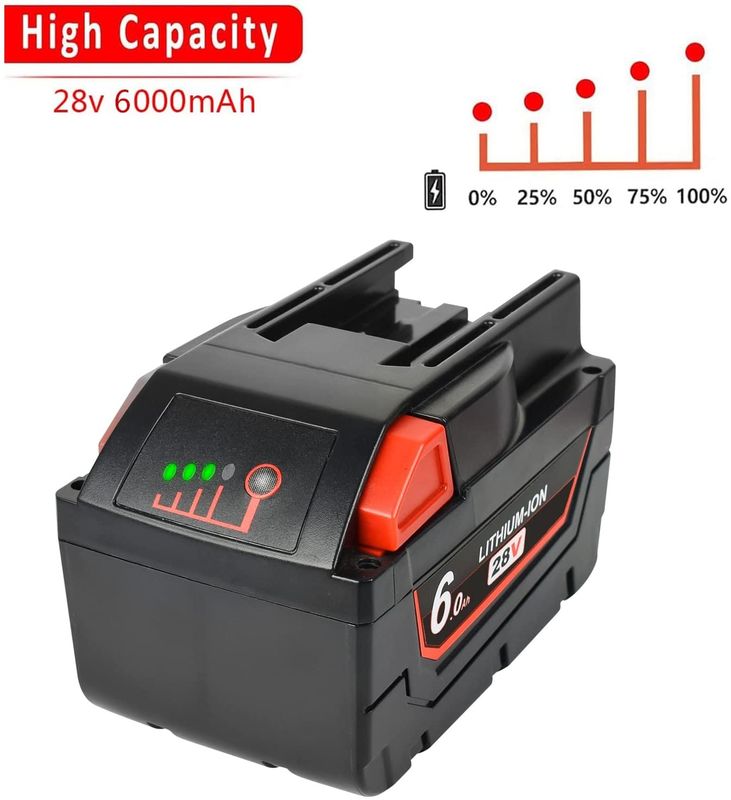 28V 6000mAh 슬라이드 팩 배터리 밀워키와 호환됩니다